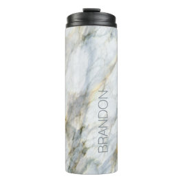Garrafa Térmica Textura de mármore personalizada azul cinza marrom