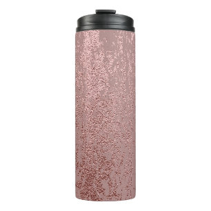 Garrafa Térmica Textura de ouro metálico, quartzo rosa.