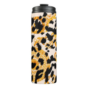 Garrafa Térmica Textura leopardo com padrão barroco-ouro