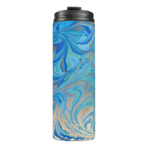Garrafa Térmica Textura líquida azul e ouro