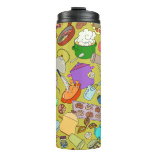 Garrafa Térmica Textura perfeita. Comida de objetos de rabiscos de