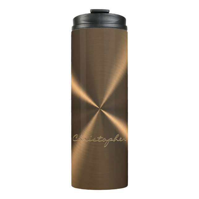 Garrafa Térmica Textura Radial Metálica Personalizada de Bronze (Frente)