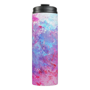 Garrafa Térmica Textura rosa-azul criativa, manchas de tinta.
