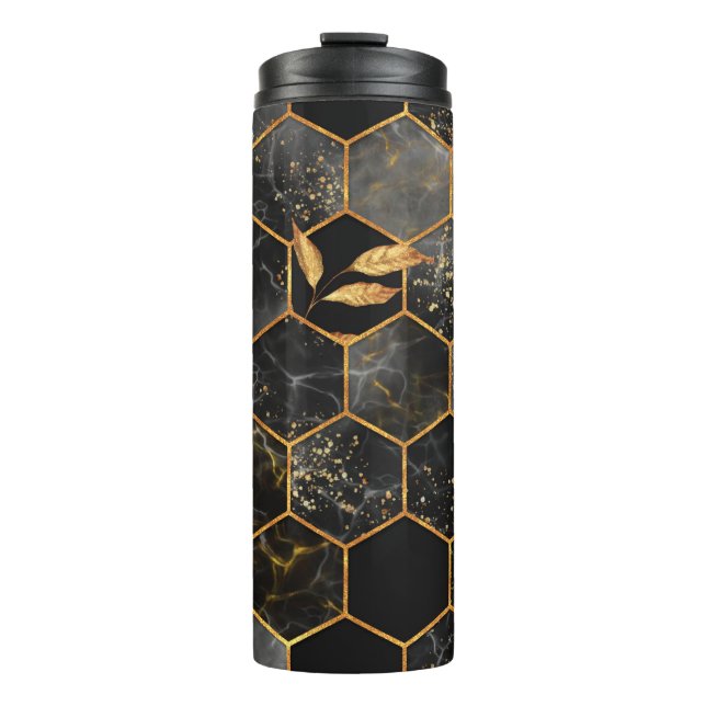 Garrafa Térmica Textura uniforme de hexágono mármore com folhas de (Frente)