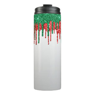 GARRAFA TÉRMICA TEXTURA VERDE BRANCA VERMELHA DE GLITTER OLHA UNID