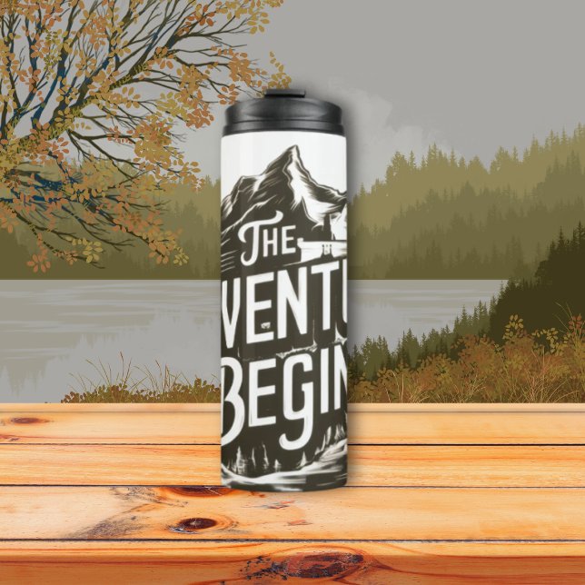Garrafa Térmica The Adventure Begins Tumbler - Thermal Travel (Fuel your journey, from the daily commute to the mountain trail. This "The Adventure Begins" thermal)
