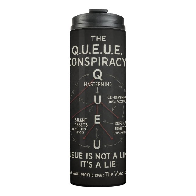 Garrafa Térmica The Q.U.E.U.E. Conspiracy – Alfa Sity Crimes (Frente)