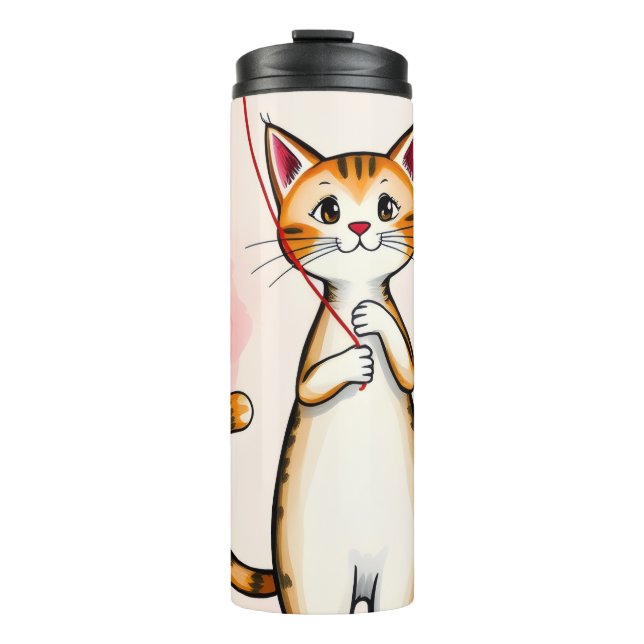 Garrafa Térmica Thermal Tumbler Cat Kitten Red Hearts (Frente)