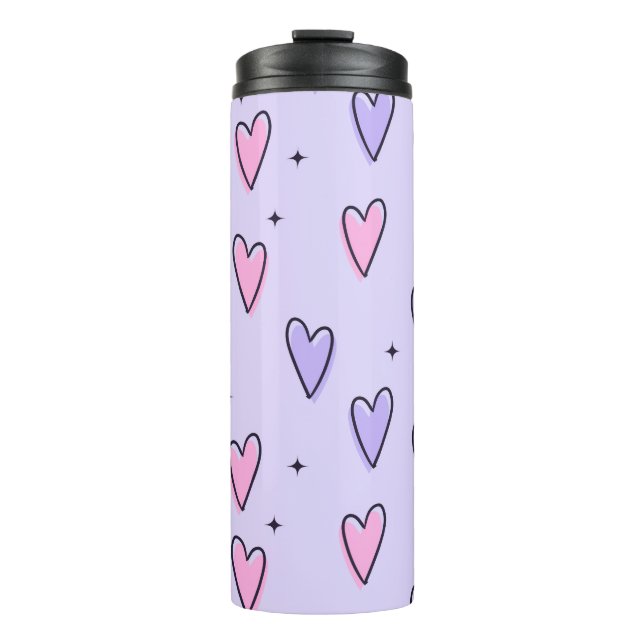 Garrafa Térmica Thermal Tumbler Purple Pink Hearts (Frente)
