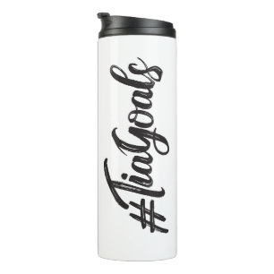 Garrafa Térmica #TiaMetas, tipo preto, script grunge