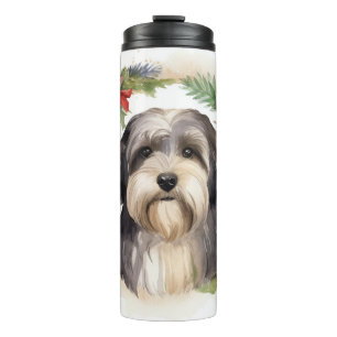 Garrafa Térmica Tibetano Terrier Christmas Wreath Festivo Pup
