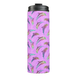 Garrafa Térmica Tie Dye Pink Marine Animal Dolphins Marlins