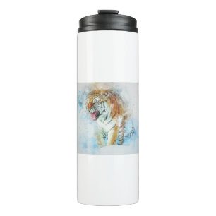 Garrafa Térmica Tiger Roar Animal Art Abstrato Watercolor Vintage.
