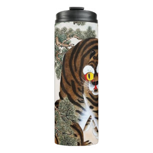 Garrafa Térmica Tigre e Pega Minhwa sob a Árvore de Pinheiro