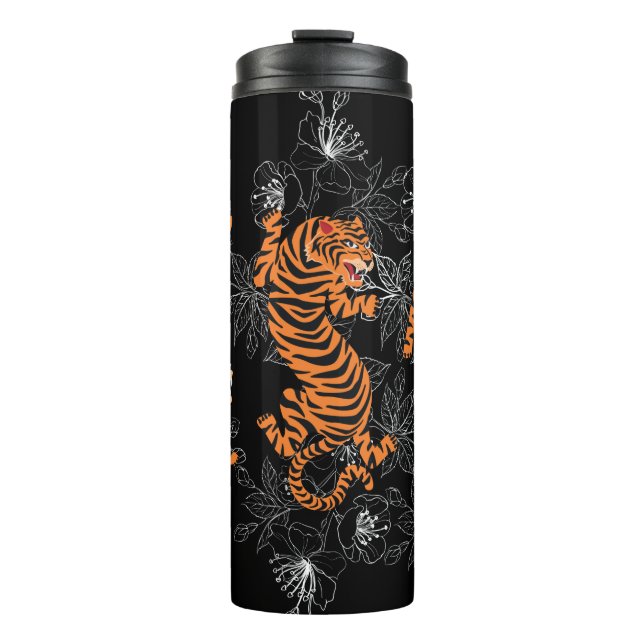 Garrafa Térmica Tigres Estilo de Arte Japonês Tumbler Térmico (Frente)