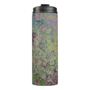 Garrafa Térmica Tinta Colorida em Álcool, Abstrato Verde e Borgon