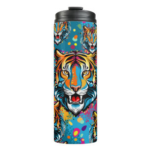 Garrafa Térmica Tinta de cores Arco-íris Cabeça de Tigre