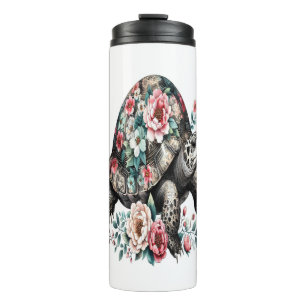 Garrafa Térmica Tinta e Lave Tartaruga com Shell Floral.