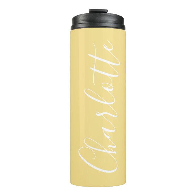 Garrafa Térmica Tipografia Chic Script Nome Personalizado Amarelo (Frente)