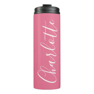 Garrafa Térmica Tipografia de Letra Cute Chic Nome Rosa Brilhante