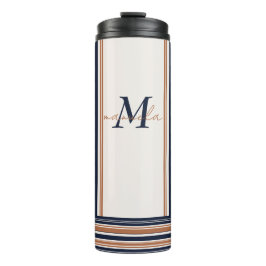 Garrafa Térmica Tiras brancas Douradas e azuis modernas