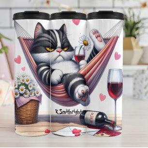 Garrafa Térmica Título: Gato rabugento em Hammock com vinho