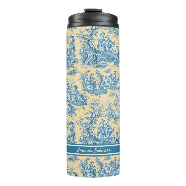 Garrafa Térmica Tóile de jouy amarelo-palha (Frente)