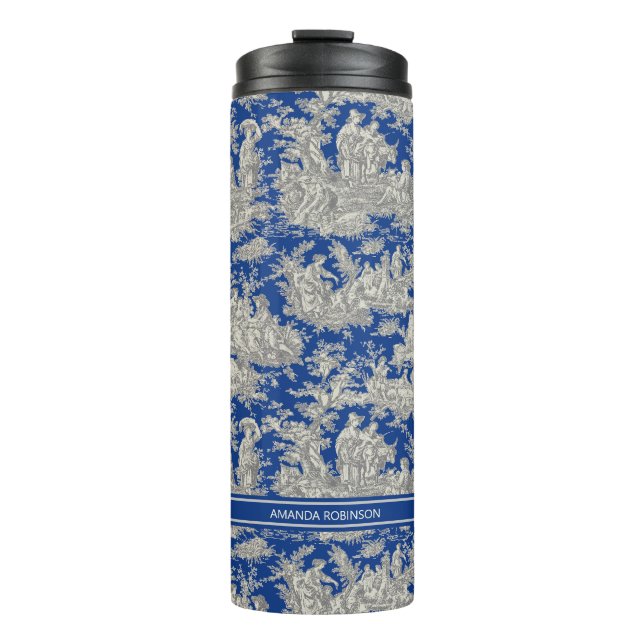 Garrafa Térmica Tóile de jouy azul-escura, em vigor, impressa (Frente)