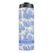 Tóile de jouy azul-vegetação impressa