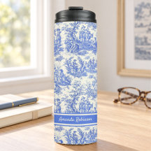 Tóile de jouy azul-vegetação impressa