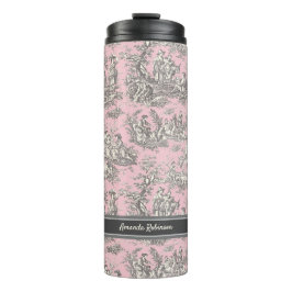 Garrafa Térmica Tóile de jouy, preto-e-rosa, impressa