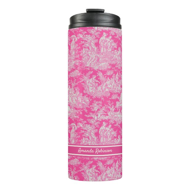 Garrafa Térmica Tóile de jouy, rosa-quente, com vinheta (Frente)