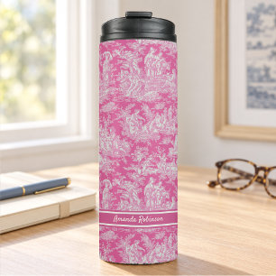Garrafa Térmica Tóile de jouy, rosa-quente, com vinheta
