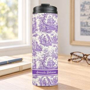 Garrafa Térmica Toile de Jouy Roxa Francês Vintage