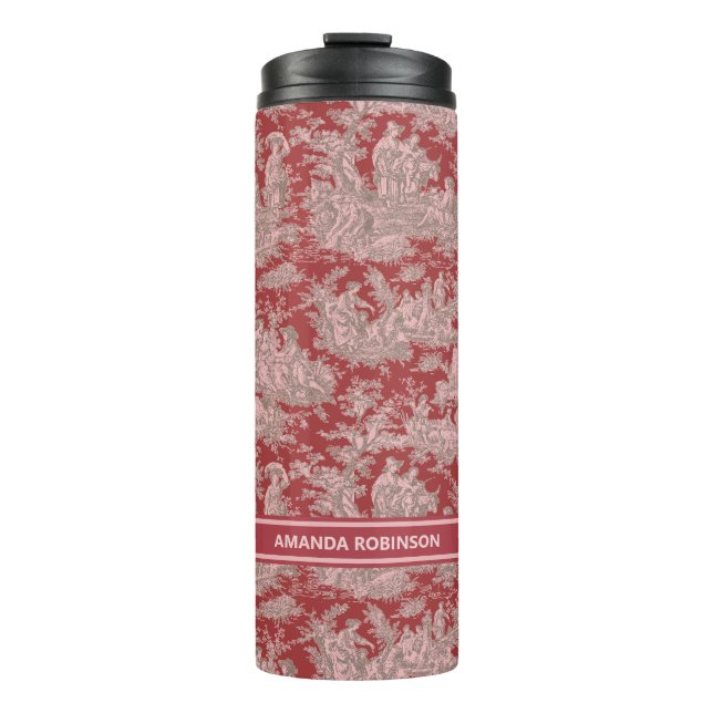 Garrafa Térmica Tóile de jouy, vermelha, de cor-de-rosa (Frente)