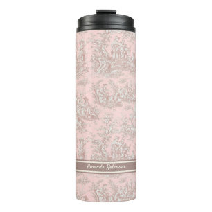 Garrafa Térmica Tóile dourado rosa de jouy, impressa