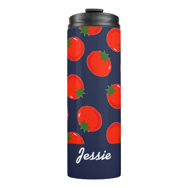 Garrafa Térmica Tomate vermelho em azul (Frente)