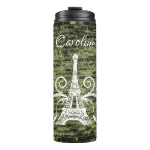 Garrafa Térmica Torre Eiffel Verde Torre Grunge Tumbler Térmico