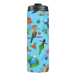 Garrafa Térmica Toucan Flamingo E Arara - Padrão De Aves Sem Costu