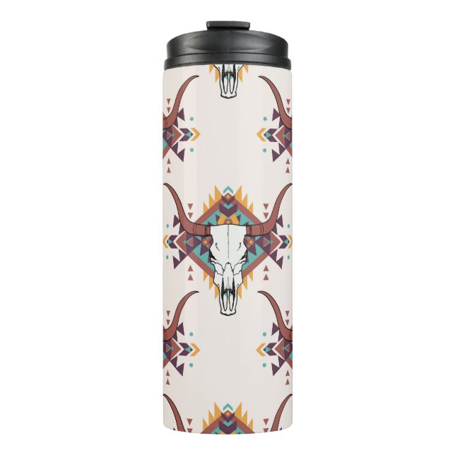 Garrafa Térmica Touro Tribal Caveira: Boho Sem Semente (Frente)