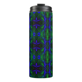 Garrafa Térmica Traços azuis é 'flutu ando' sobre fundo.