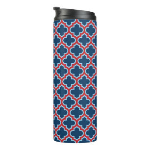 Garrafa Térmica Trellis, Latice, Quatrefoil, azul e vermelho marro