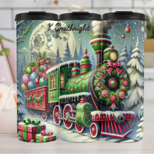 Garrafa Térmica Trem de Natal Festivo Verde Vermelho Presentes ao
