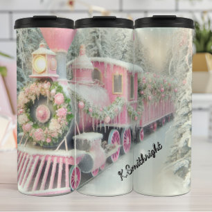 Garrafa Térmica Trem Rosa Floral Inverno Mágico