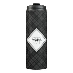 Garrafa Térmica Trendy Black White Tartan Personalize Monograma