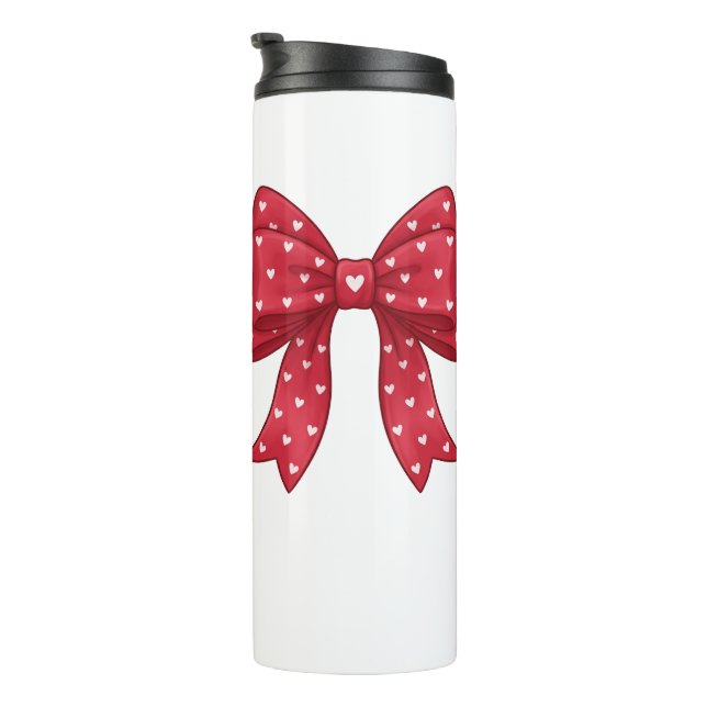 Garrafa Térmica Trendy Coquette Red Ribbon Bow with White Hearts (Rotação à direita)