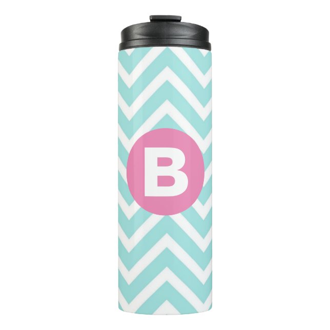Garrafa Térmica Trendy Light Blue Chevron Pink Monogram (Frente)