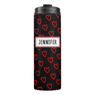 Garrafa Térmica Trendy Love Red, Black E Name Heart Patterno