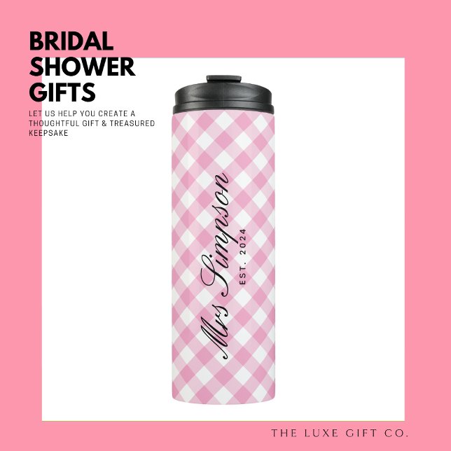 Garrafa Térmica Trendy Pink Gingham Bride para ser Dotada (Criador carregado)