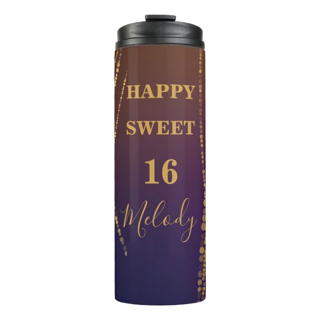 Garrafa Térmica Trendy Sparparte Ouro Burgundy Feliz 16 Aniversári (Frente)